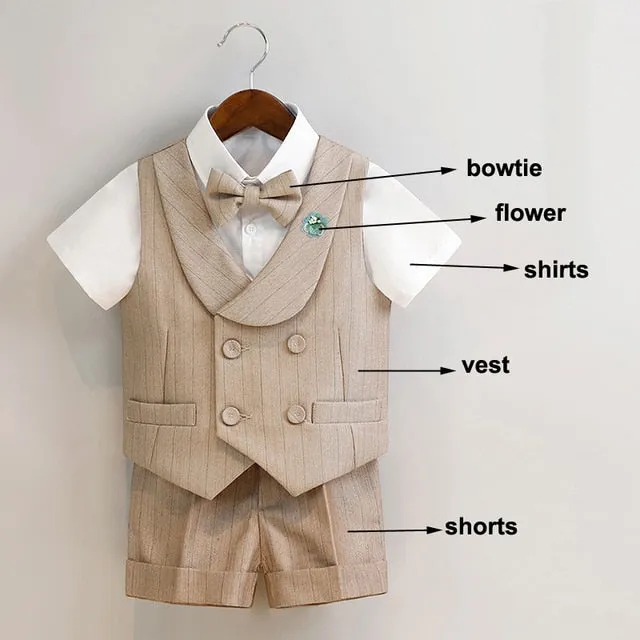 British Style Boys Wedding Suit - Beige & White