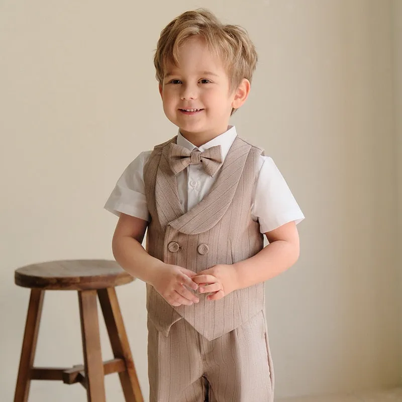 British Style Boys Wedding Suit - Beige & White