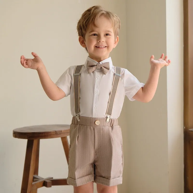 British Style Boys Wedding Suit - Beige & White