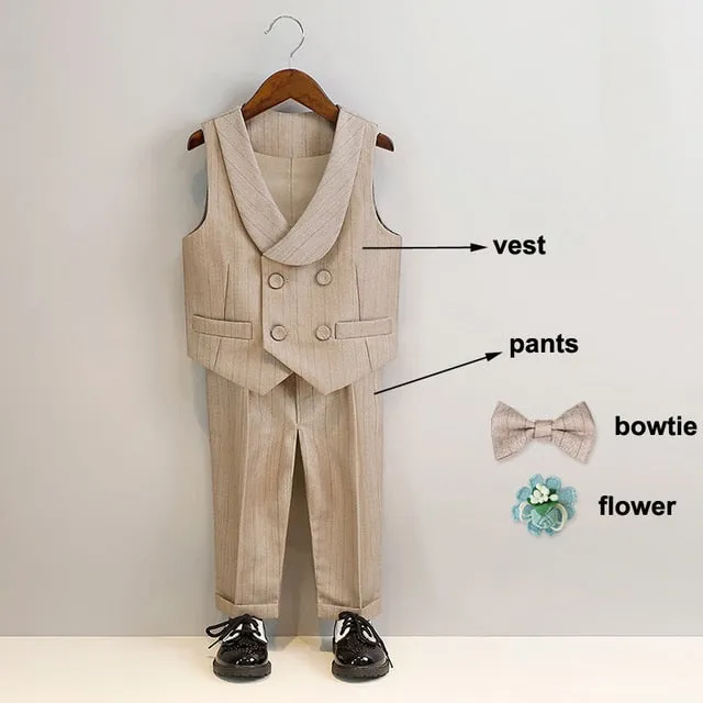 British Style Boys Wedding Suit - Beige & White