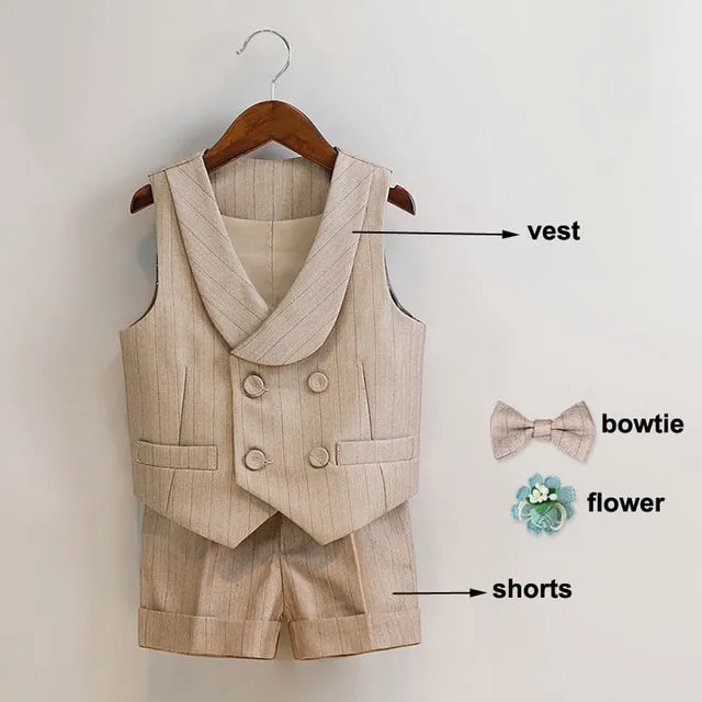 British Style Boys Wedding Suit - Beige & White