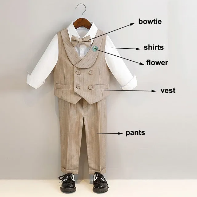 British Style Boys Wedding Suit - Beige & White