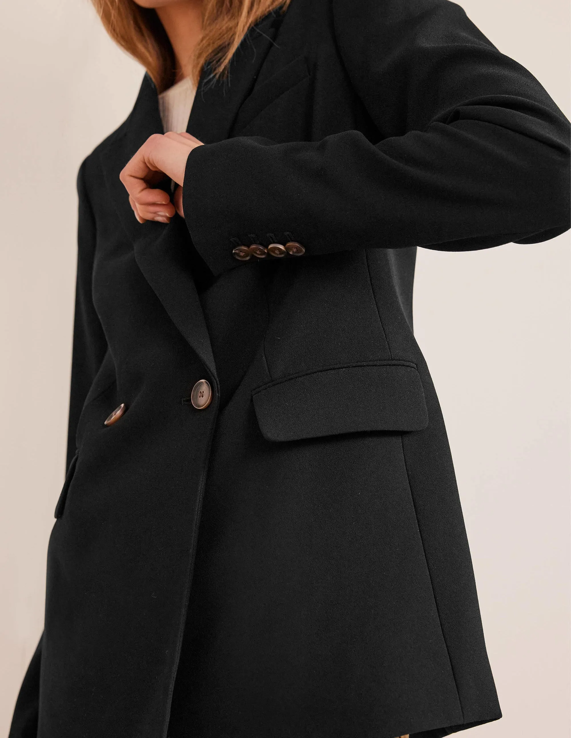 Double Breasted Crepe Blazer-Black