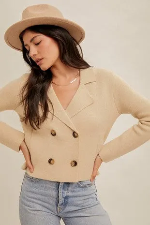 Double Breasted Crop Sweater Jacket