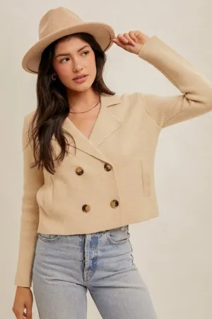 Double Breasted Crop Sweater Jacket