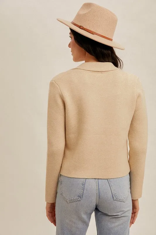 Double Breasted Crop Sweater Jacket
