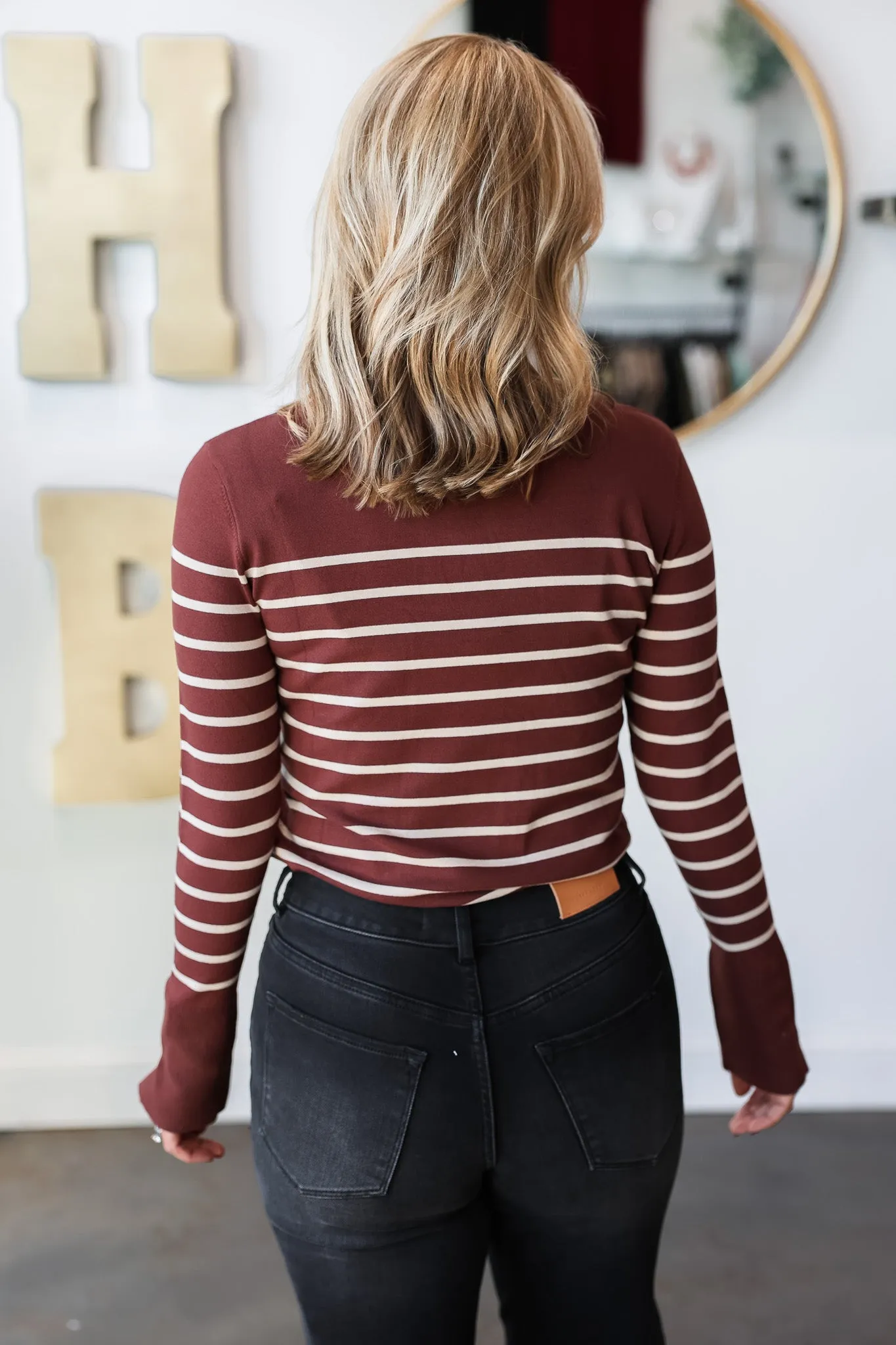 Lightweight Striped Sweater - Brown