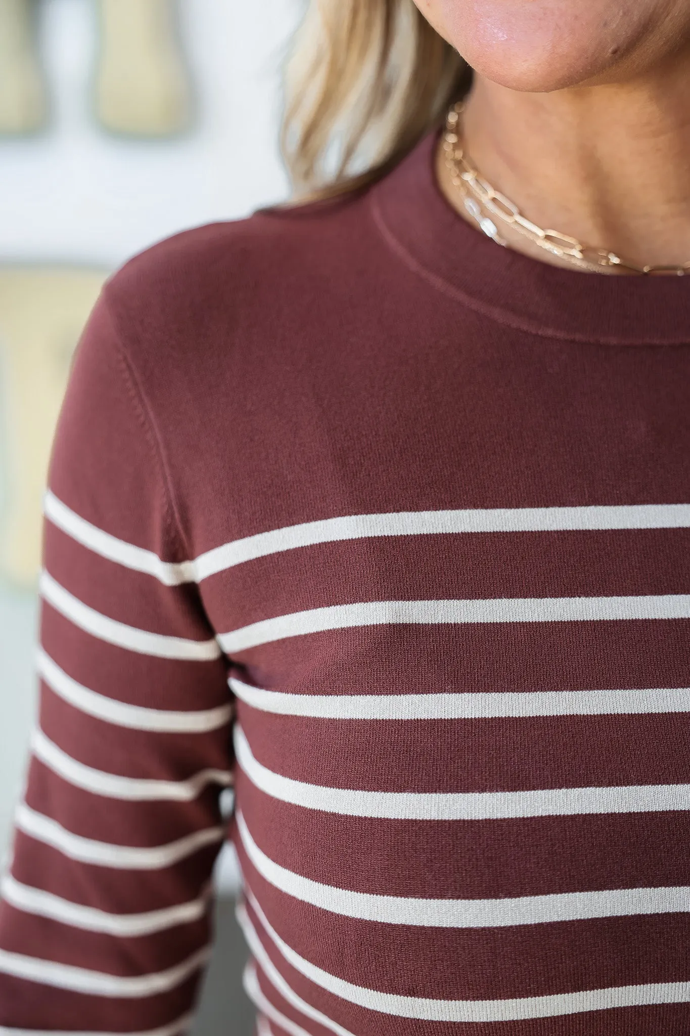 Lightweight Striped Sweater - Brown