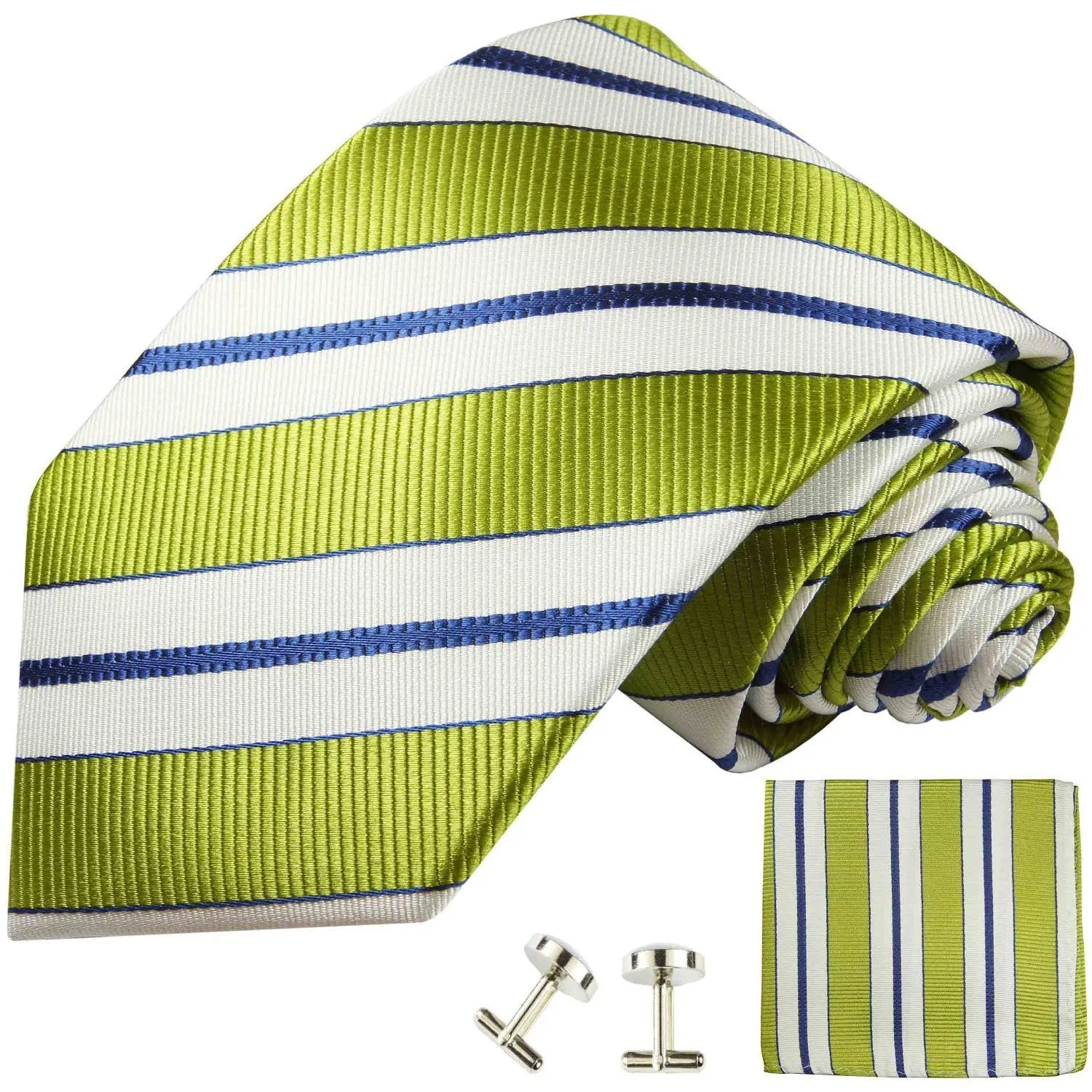 Necktie in Green, White and Navy Blue