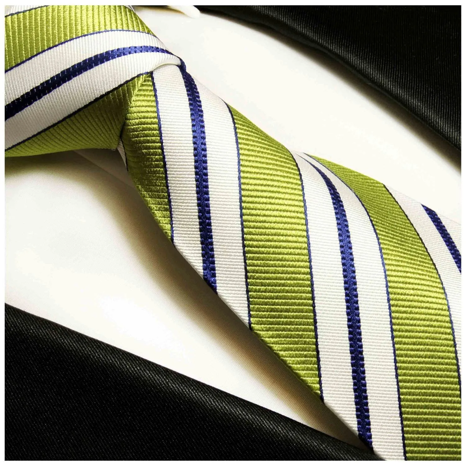 Necktie in Green, White and Navy Blue