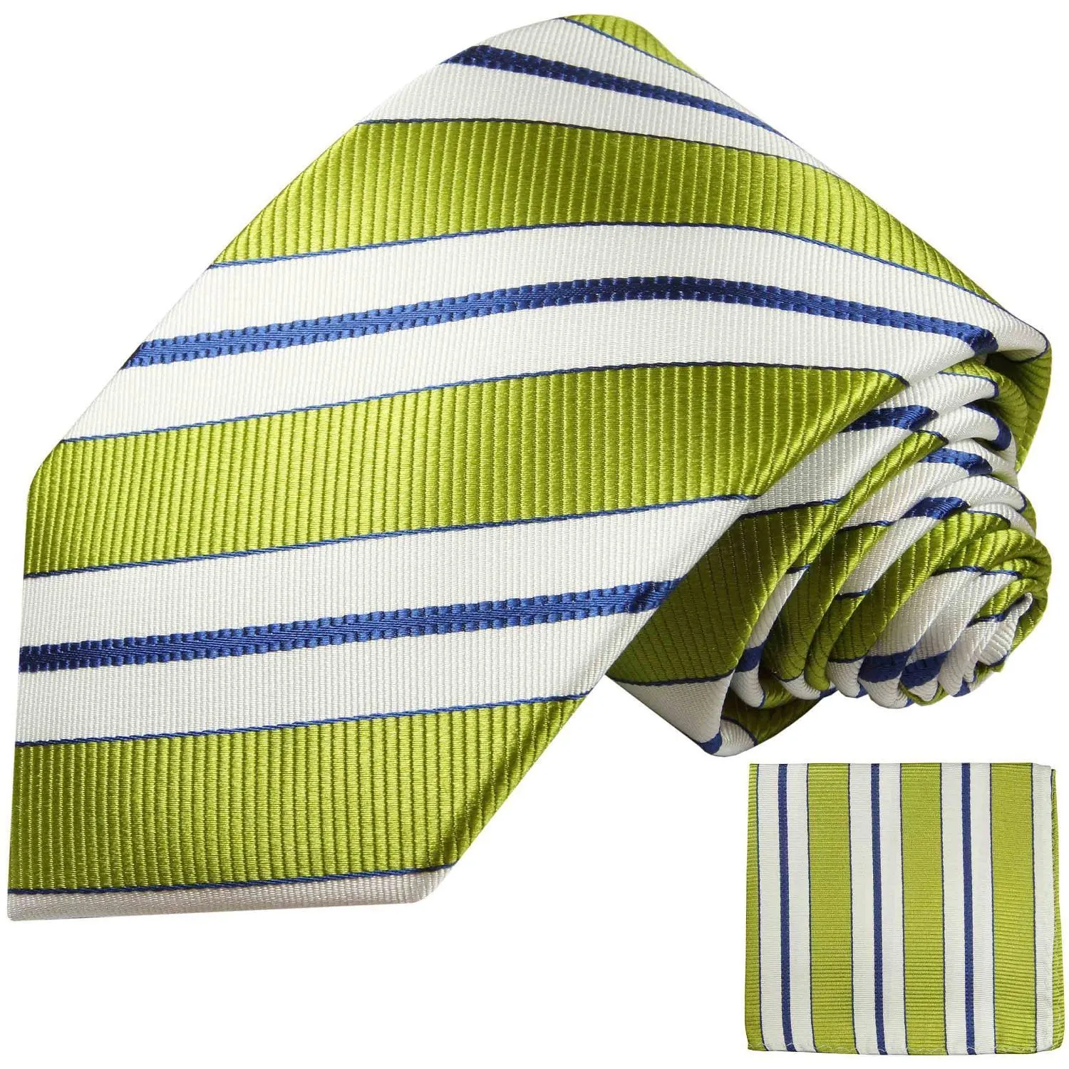 Necktie in Green, White and Navy Blue