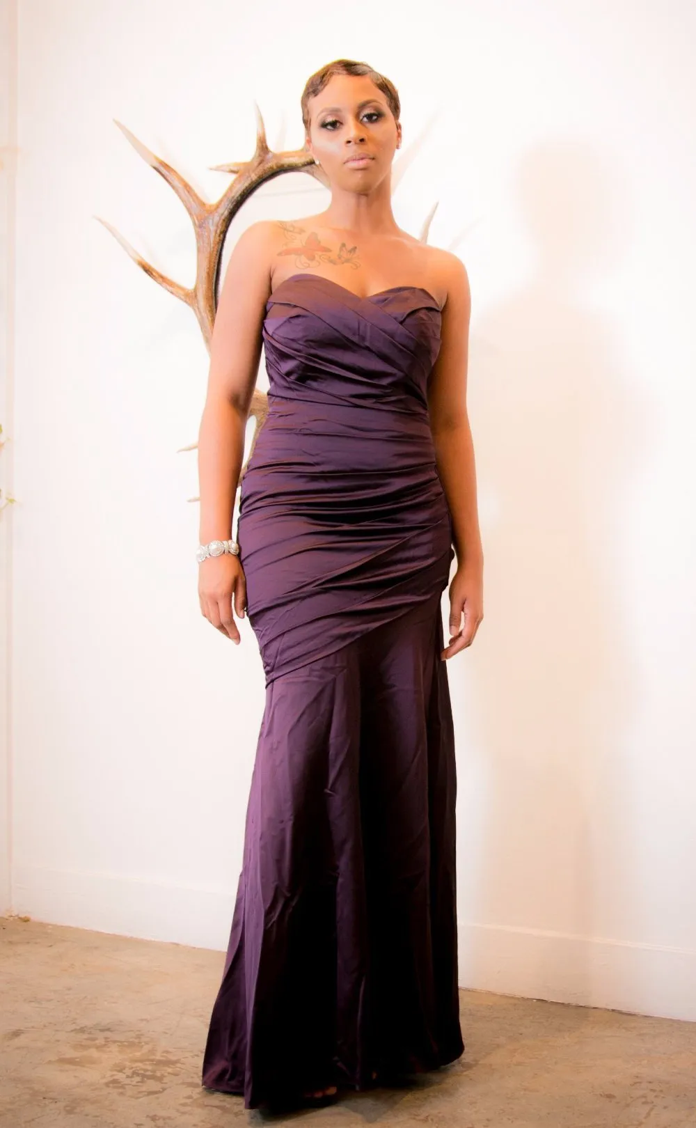 Plum Satin Stretch Sweetheart Gown