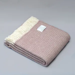 Pure New Wool Blanket in Pink Sage and Ecru