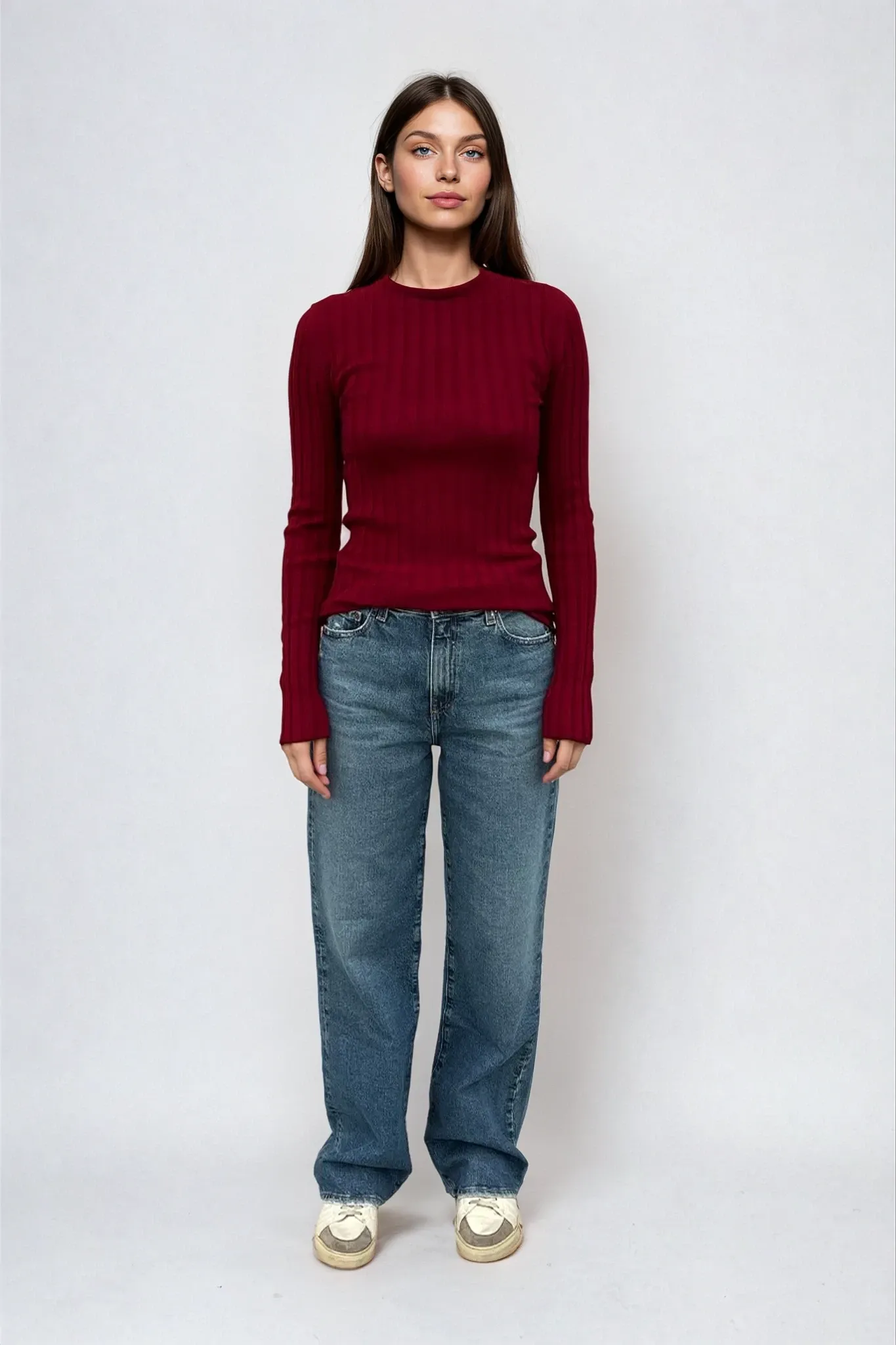 Sara Long Sleeve Rib Top Cherry