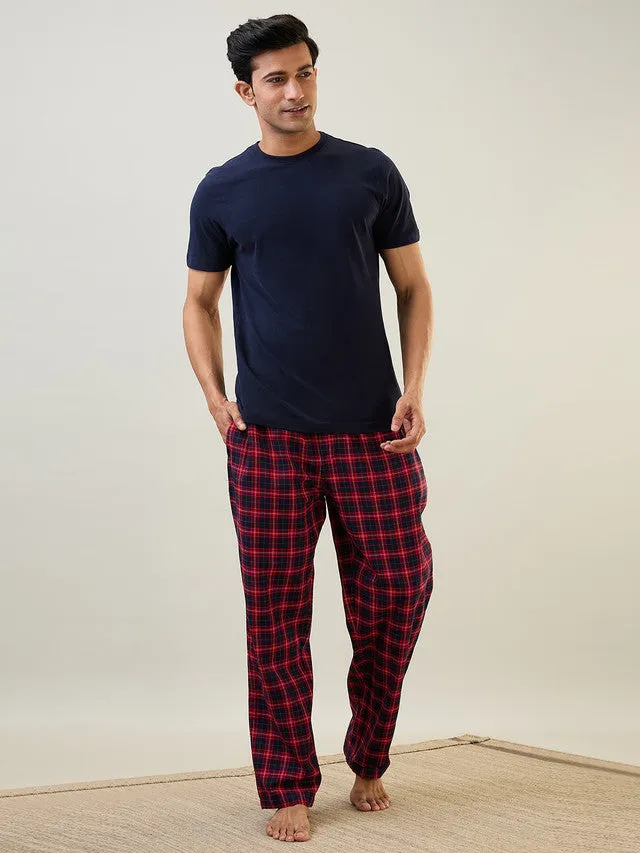 Sleepz Men Blue Checks Regular Fit Cotton Payjama