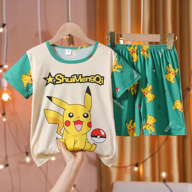 Spring/Summer Thin Children's Pajamas Pikachu Boys And Girls Home Clothing Set Cartoon Short Sleeves
