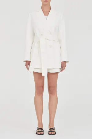 The Linen Blanket-Stitch Wrap Blazer
