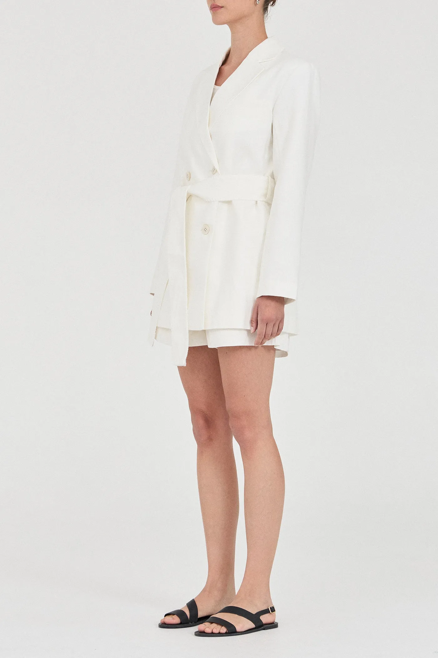 The Linen Blanket-Stitch Wrap Blazer