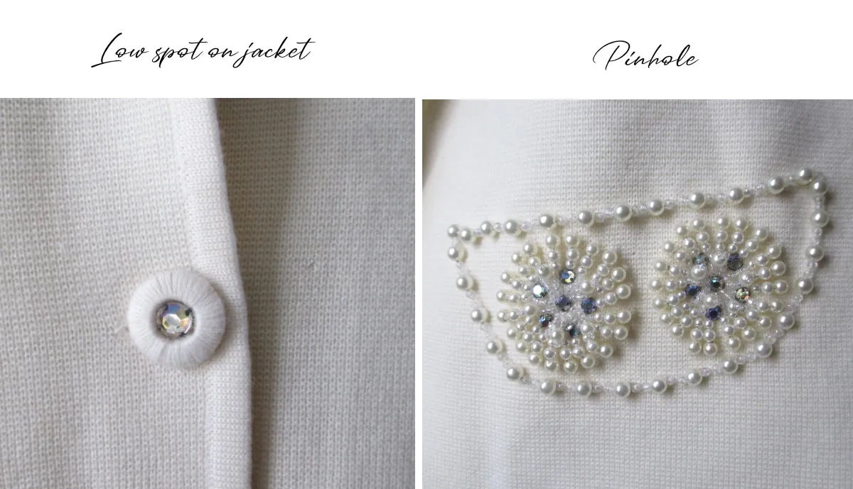 Vintage 60s White Pearl Rhinestone Wool Knit Suit L