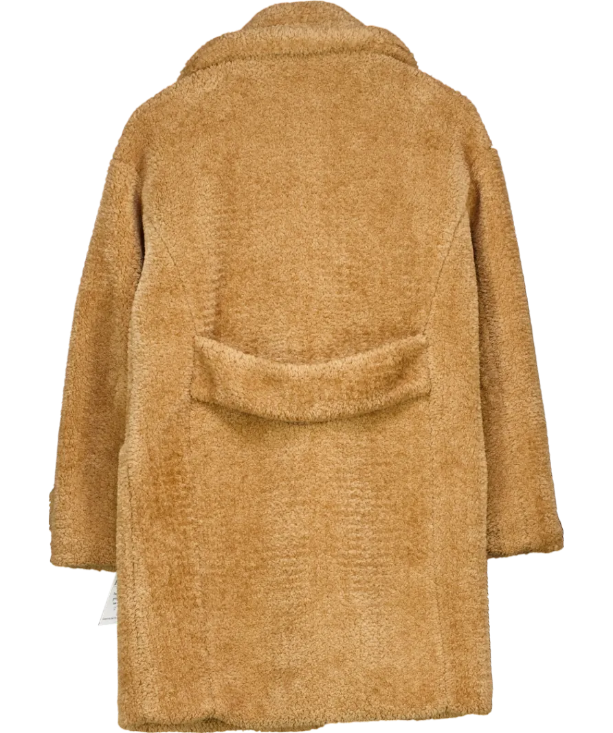 Warehouse Brown Double Breasted Midi Teddy Coat UK 8